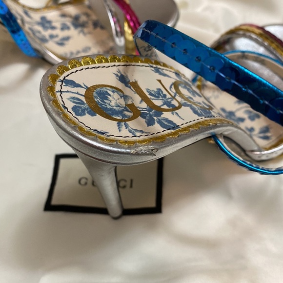 Gucci Haines 105 Metallic Sequin Heels SZ 37.5 - Picture 6 of 6